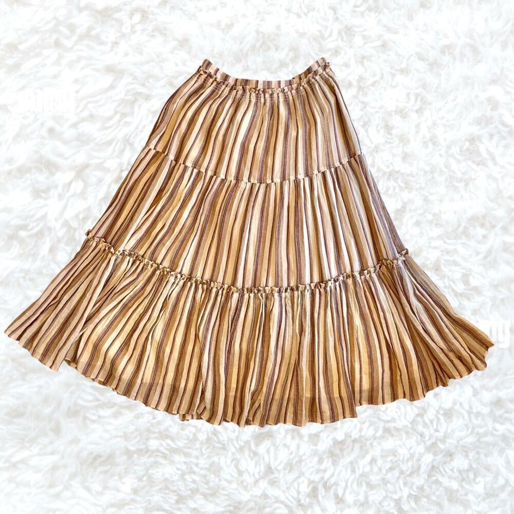 Ulla Johnson Severine Midi Skirt Beige Opal Tiered Ruffle Bohemian Cotton 6